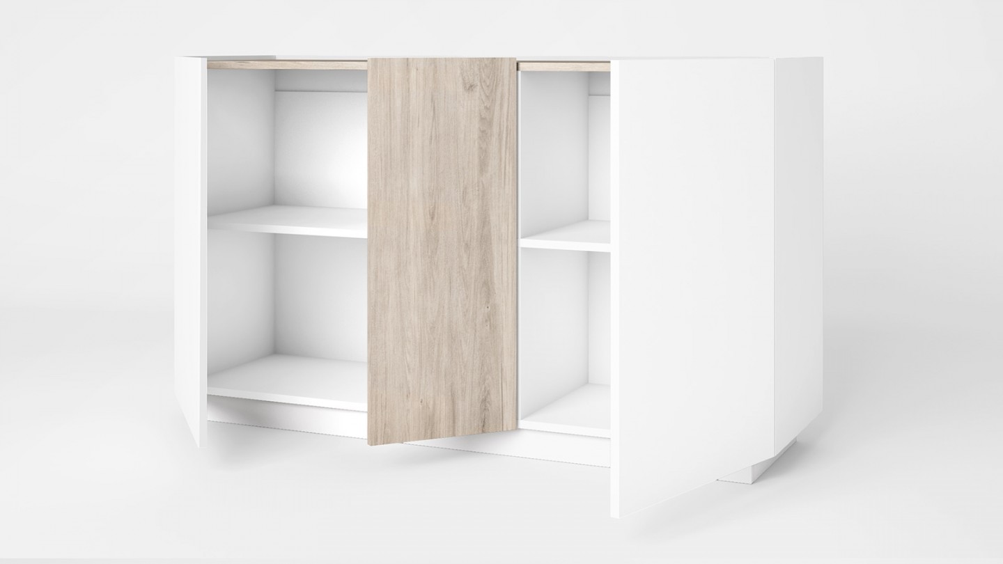 Buffet 3 portes blanc et effet bois 130 cm - Josie