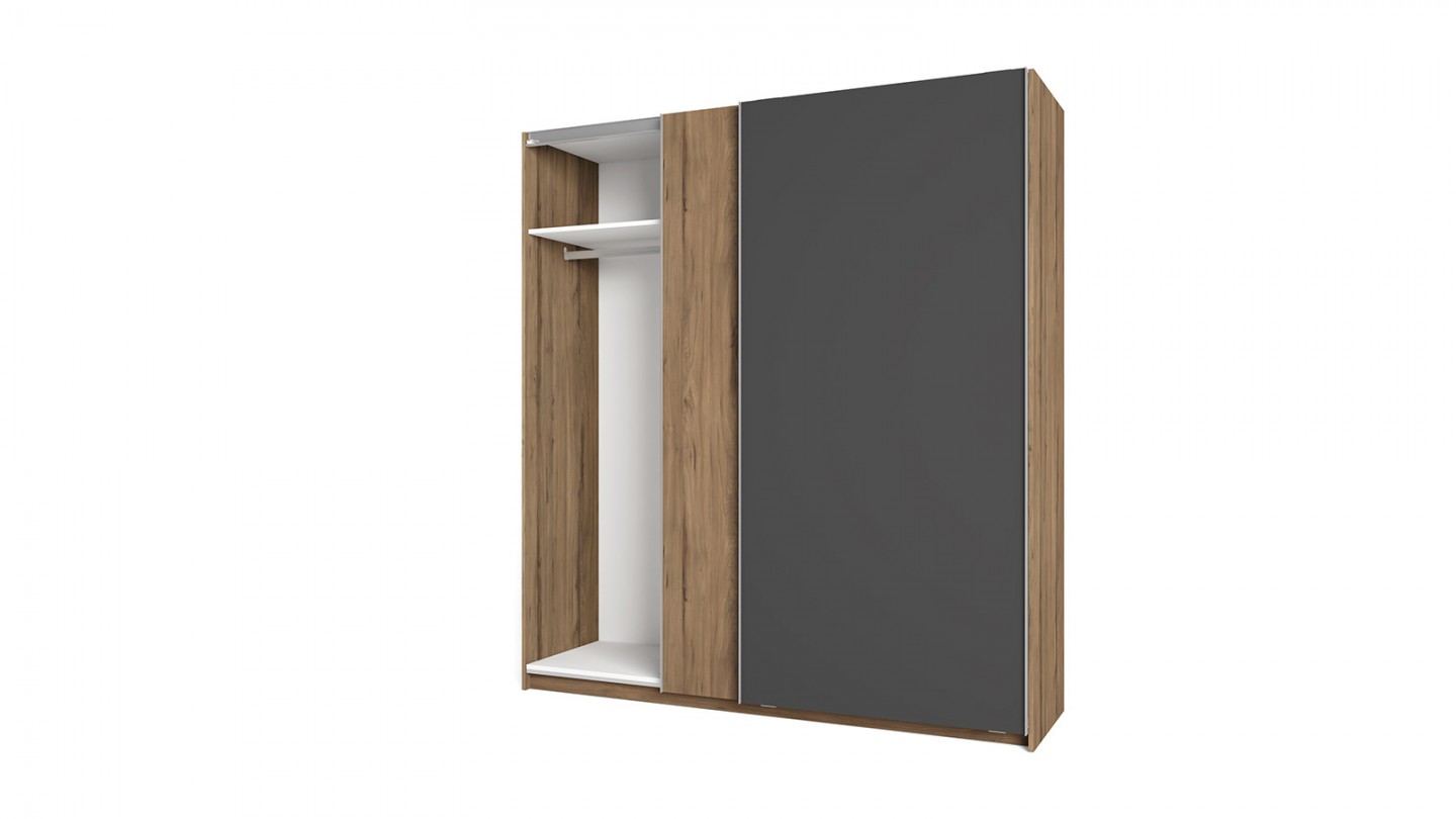 Armoire 2 portes gris anthracite et effet bois 182 cm - Aurelia