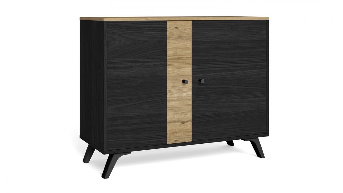 Buffet 2 portes effet bois noir et bois naturel 92 cm - Zack